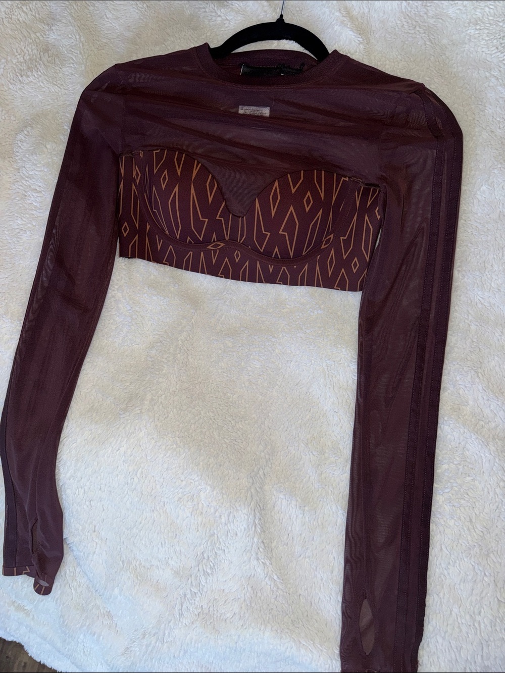 Adidas x Ivy Park Halls of Ivy Mesh Long Sleeve Crop Top Brown Oxblood S SoldOut - Picture 5 of 8